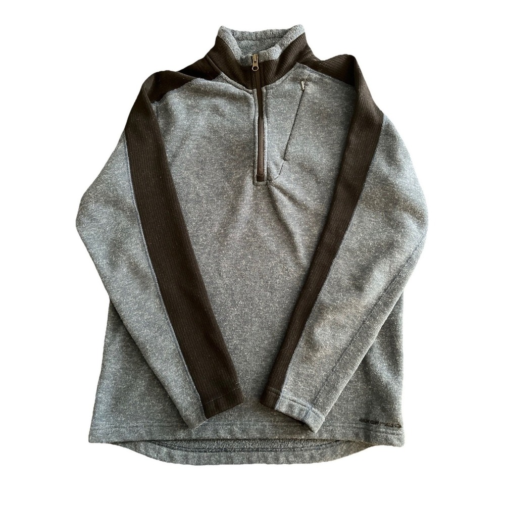 ExOfficio Mens Quarter Zip Fleece Pullover Blue Black M Mock Neck Chest Pocket